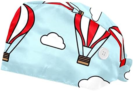 2 Csomag Dolgozó Kap a Gombot, Hajpánt, Utazási Kék Hőlégballon Állítható Munka Kalap