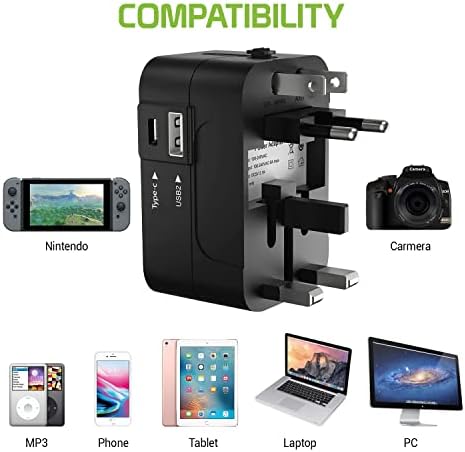 Utazási USB Plus Nemzetközi Adapter Kompatibilis Videocon Ultra 30-Világszerte Teljesítmény, 3 USB-Eszközök c típus, USB-A Közötti Utazás USA/EU/AU/NZ/UK/CN