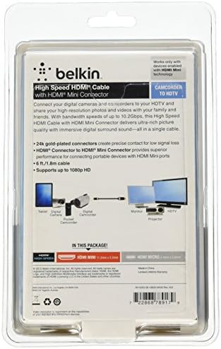 Belkin HDMI-Mini HDMI High Speed Kábel (Támogatja a HDMI-Kompatibilis Eszközök, MINI HDMI port), HDMI 2.0 / 4K-Kompatibilis, 6 Méter