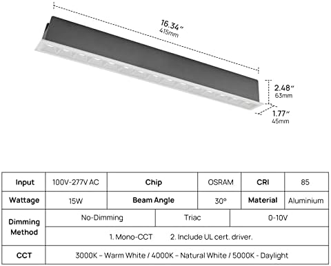 SCON 0-10V Szabályozható 15W LED Süllyesztett Világítás Szett, Tiszta Fehér Berendezés Lineáris Tömb Beépíthető Spotlámpa,
