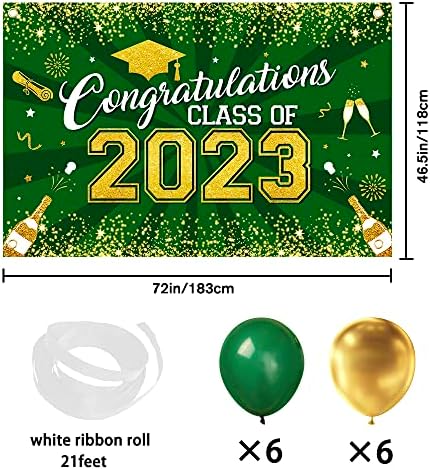 XIMISHOP 13pcs Érettségi Party Dekoráció 2023，Zöld Arany Congrats Grad Banner Osztály 2023 Fotó Hátteret Érettségi Party Decor