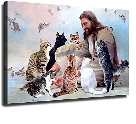 Jézus a Keresztény Isten Körül Macskák Angyalok az Emberek Szeretik a Macskákat Plakát meg a Fal Art Kép Nyomtatási Modern Otthon Hálószoba