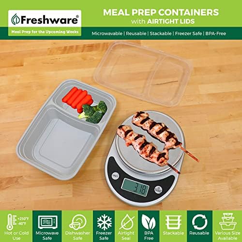Freshware Étel elkészítése Konténerek [25 Pack] 2 Rekesz Fedél, az Élelmiszer-Tároló Tartályok, Bento Box, BPA Mentes, Összerakható, Mikrohullámú