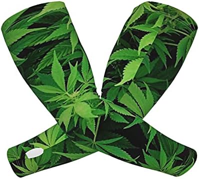 Hicyyu Cannabis Levél, Fű-Marihuána Anti-Slip Napvédő Hűtés Hosszú Kar Ujjú, A Férfiak, Nők, Fiatalok，Sport Tömörítés Hűtés Ujja，Jég Selyem