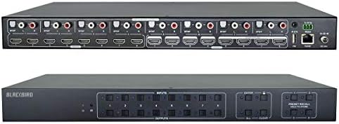 Monoprice Feketerigó 4K 8x8-as HDMI Mátrix Kapcsoló HDMI 2.0 Támogatás, HDR, 18Gbps, 8 SPDIF Kimenet, HDCP2.2, EDID, IR, RS232,