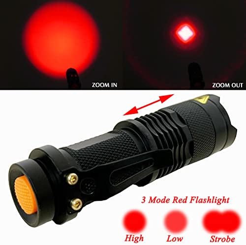GaiGaiMall Piros Lámpa Zseblámpa 3 Üzemmód Taktikai Nagyítható Piros LED lámpa éjjellátó Horgászat Vadászat Csillagászat Astrophotography