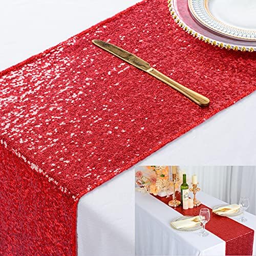 ShinyBeauty Vörös asztali Futó 12x108-Es Esküvői Dekoráció Sequin asztali Futó Vörös asztali Futók 108 Cm
