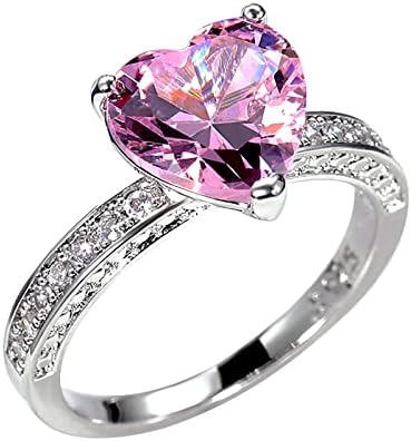 2023 Nők Szerelmes Szív Gyémánt Cirkónia Eljegyzési Gyűrű Esküvői Gyűrű Méret 9 Gyűrűk Nők számára (Ezüst, 7)