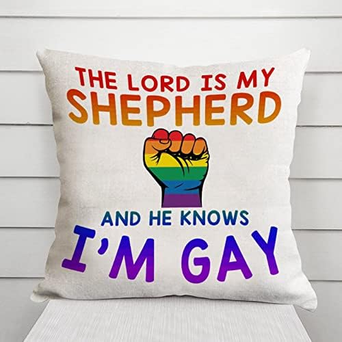 Párnát Fedezi Az Úr az Én Pásztorom, nem Tudja, hogy Meleg vagyok párnahuzat Büszkeség Leszbikus, Meleg LGBTQ párnahuzat Rusztikus Szivárvány