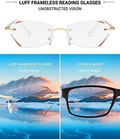LUFF Keret nélküli Szemüvege Női,Divat, Könnyű Anti Kék Fény Olvasók Klasszikus Fém Kényelmes szemüveg Keret
