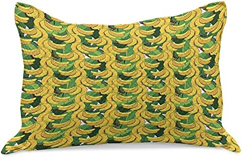 Lunarable Trópusi Kötött Paplan Pillowcover, Egzotikus Gyümölcs, Banán Fa Dzsungel Növények Finom Nyári Esőerdő Grafikus, Standard