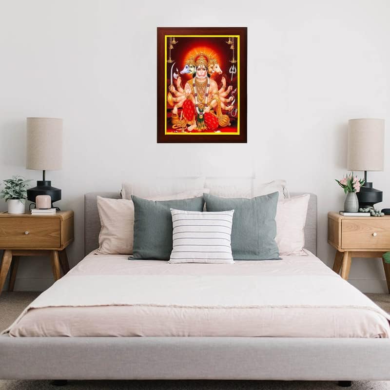 zig zag Panchmukhi Hanuman ji Fotó a képet A Falra ,Templom, pooja Szoba, Istentisztelet ( 24 x 34 cm-es , Barna Arany Határ )
