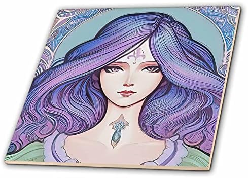 3dRose szecessziós nő. Bájos istennő édes álmok lila haj - Csempe (ct-376047-7)
