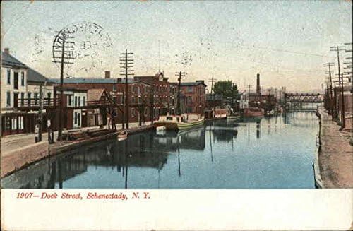 Dock Utca Schenectady, New York, NY Eredeti Antik Képeslap, 1907