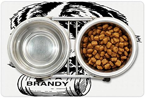 Lunarable Barlang Pet-Mat Élelmiszer, Víz, Vintage Vázlatot Saint Bernard Rolling egy Hordó Pálinkát Whiskey Csillagok, Retro, Téglalap Csúszásmentes
