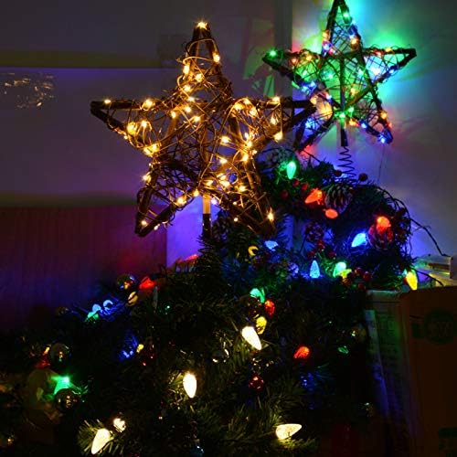 Homeleo Rusztikus karácsonyfa Topper, világít a Csillag csúcsdíszt, Kézzel készített Nagy Rattan csúcsdíszt a Fények karácsonyfa