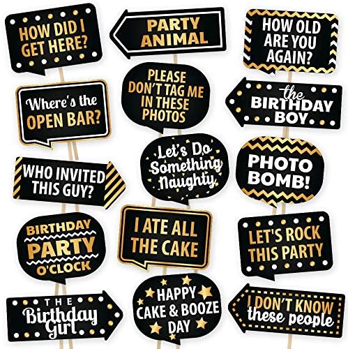 Boldog Születésnapot Fotó Kellékek által PartyGraphix - Európai Készült Fekete-Arany Képkeret, Kellékek Szülinapi Dekoráció