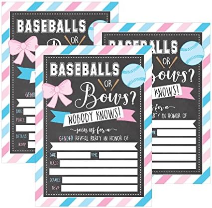 25 Baseball vagy Íjak a Nemek közötti Mutatják babaváró Buli meghívók, Rózsaszín, Kék, Személyre szabott A Nemek közötti Semleges